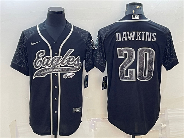 Men's Philadelphia Eagles #20 Brian Dawkins Black Reflective With Patch Cool Base Stitched Baseball Jersey